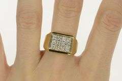 14K Yellow Gold 0.75 Ctw Diamond Men's Squared Cluster Ring