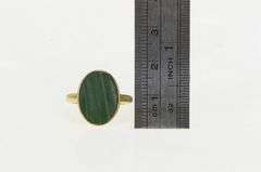 14K Yellow Gold Oval Malachite Inset Vintage Statement Ring