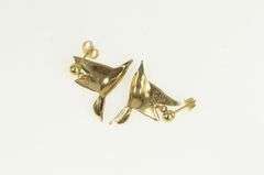 14K Yellow Gold Ornate Artisanal Duck Goose Dangle Vintage Earrings