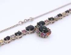 925 Sterling Silver Black Onyx  and Multi Color Stone Necklace