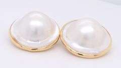 Elegant Yellow Gold 25mm Mabe Pearl Earclip Earrings