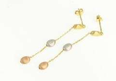 14K Yellow Gold Tri Tone Chain Dangle Drop Vintage Statement Earrings
