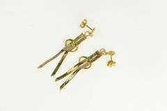 18K Yellow Gold Patterned Chain Bow Heart Dangle Fringe Earrings