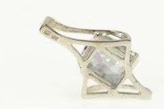 14K White Gold Mystic Topaz Cushion Ornate Statement Pendant