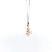 14K White Gold 1950's Pearl Diamond Accent Vintage Pendant