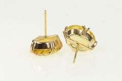 14K Yellow Gold Oval Citrine 1950's Ornate Solitaire Stud Earrings