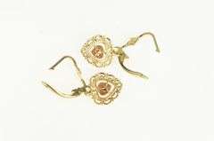 14K Yellow Gold Scalloped Filigree Heart Love Symbol Dangle Earrings