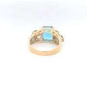 10K Yellow Gold Emerald Cut Blue Topaz Diamond Statement Ring
