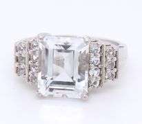 Vintage 925 Sterling Silver Emerald Cut White Topaz Ring