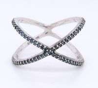 925 Sterling Silver Blue Sapphire Pave Ring