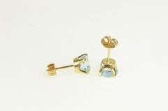 14K Yellow Gold Round Blue Topaz Vintage Solitaire Stud Earrings