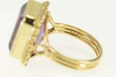 14K Yellow Gold Emerald Cut Amethyst Vintage Cocktail Ring