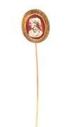 10K Yellow Gold Victorian Carved Shell Cameo Engraved Stick Pin