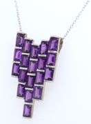 Vintage 925 Sterling Silver Emerald Cut Amethyst Pendant on Chain