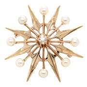 Vintage 0.24ct Diamond and Pearl Starburst Brooch in 14K