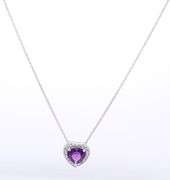 Gorgeous White Gold Amethyst and Diamond accent Pendant on Chain Necklace