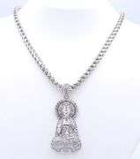 What an Incredible 18kt White Gold Diamond Buddha on Heavy Wheat Gold Chain Necklace