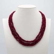 Beautiful 410.5 Cttw Faceted Ruby 3 Strand Necklace