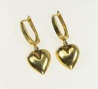 14K Yellow Gold Puffy Heart Vintage Forget Me Not Dangle Earrings
