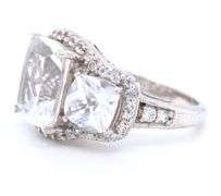 925 Sterling Silver Three Stone White Topaz Cushion Cut Ring