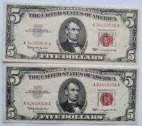 3 Unc 1963 $5 Red Seal US Notes