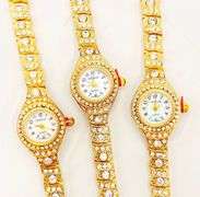 GROUP OF 3x MATCHING 18KT YELLOW GOLD PLATED & GEMSTONE WATCHES- BRAND NEW