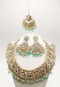 STUNNING 18KT GOLD PLATED ETHNIC EARRINGS, NECKLACE, & HEAD PIECE