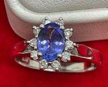 CERTIFIED 14KT SOLID WHITE GOLD TANZANITE & DIAMOND COCKTAIL RING