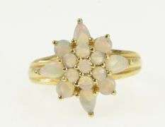 10K Yellow Gold Vintage Natural Opal Squared Cluster Vintage Ring
