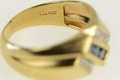 10K Yellow Gold Princess Syn. Sapphire Diamond Squared Ring