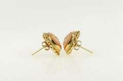 14K Yellow Gold Vintage Carved Shell Cameo Statement Stud Earrings