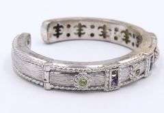 Vintage 925 Sterling Silver Amethyst and Peridot Cugg Bangle