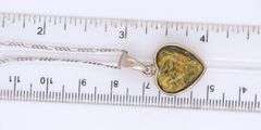 Vintage 925 Sterling Silver Heart Shaped Amber Pendant on Figaro Chain Necklace