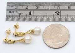 Feminine 14k Pearl & Diamond Dangle Earrings