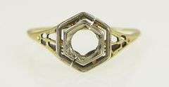 14K Yellow Gold 5.0mm Art Deco Ornate Engagement Setting Ring