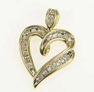 10K Yellow Gold Curvy Diamond Heart Love Symbol Vintage Pendant