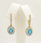 STUNNING 14KT SOLID YELLOW GOLD, BLUE TOPAZ, AND DIAMOND EARRINGS