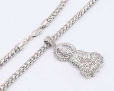 What an Incredible 18kt White Gold Diamond Buddha on Heavy Wheat Gold Chain Necklace