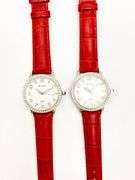 2 BRAND NEW MATCHING RED LEATHER GENEVA WATCHES