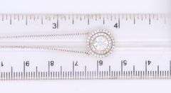 Outstanding White Gold Double Diamond Halo Pendant on adjustable Chain Necklace