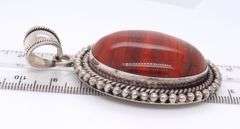 Large 925 Sterling Silver Gemstone Pendant with Beaded Edge