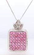 925 Sterling Silver Pink Topaz Square Pendant on Box Chain Necklace