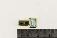 14K Yellow Gold Emerald Cut Blue Topaz Sapphire Accent Pendant