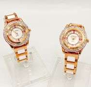 GROUP LOT OF 2x MATCHING CERAMIC & GEMSTONE WATCHES