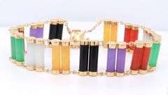 Charming Yellow Gold Multi Color Jade Bracelet