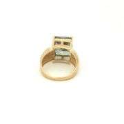 14K Yellow Gold Emerald Cut Green Chrysoberyl Diamond Ring