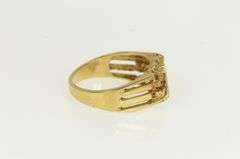 10K Yellow Gold Diamond Striped Textured Nugget Squared Ring