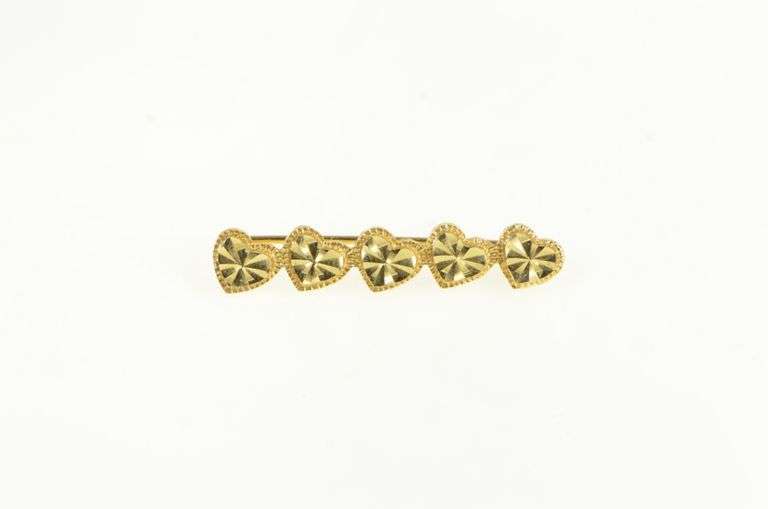 14K Yellow Gold Heart Love Symbol Diamond Cut Bar Pin/Brooch