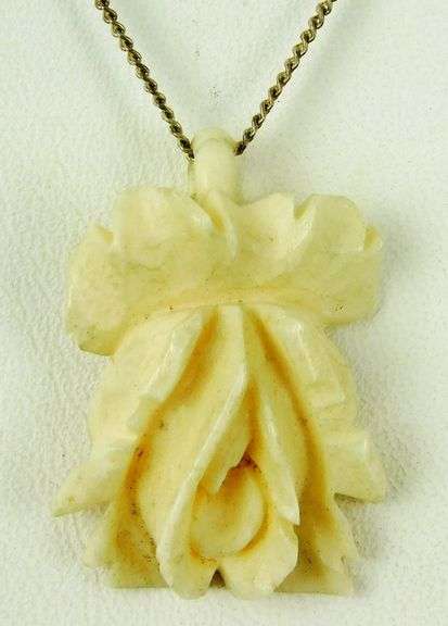 Vintage Carved Bone Orchid Pendant & Sterling Chain