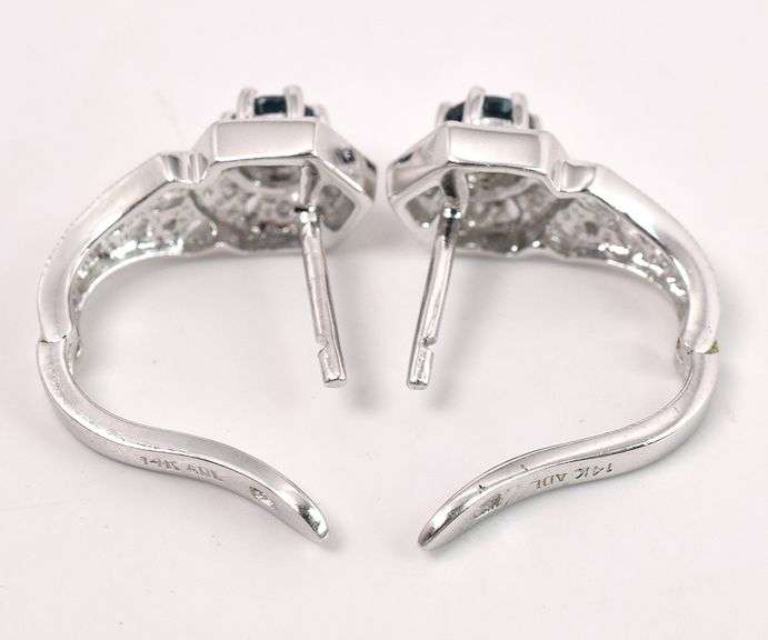 Beautiful Blue Sapphire and Diamond Dangle Earrings In 14K White Gold